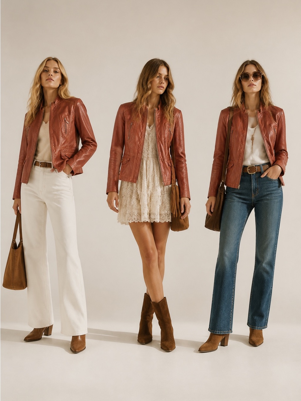 Bernardo Women's  Leather Jacket in Rich Chai- Boho Distressed Vintage Style